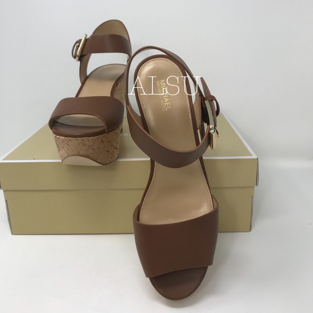 Michael Kors Xaria Wedge Leather Brown Luggage W - Picture 6 of 8